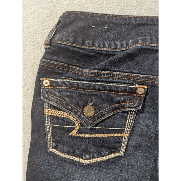 American Eagle Jeans Womens Size 4 Blue Aritst Curvy Flare Embroidered Whiskers - Picture 9 of 16